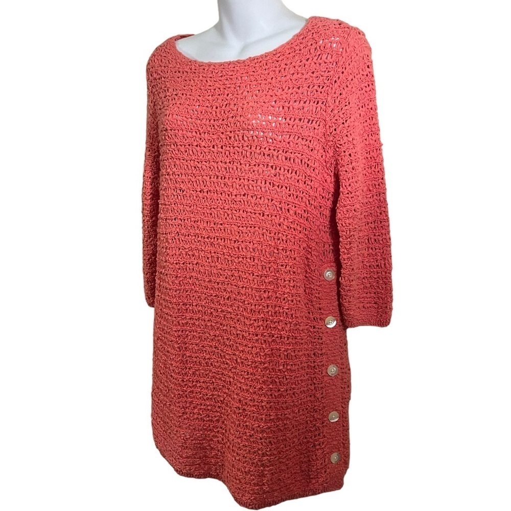 J. Jill Woven Coral sweater dress tunic with side buttons and 3/4 sleeves size S